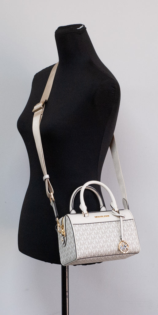 Cream Signature-Pattern Duffle Crossbody Handbag