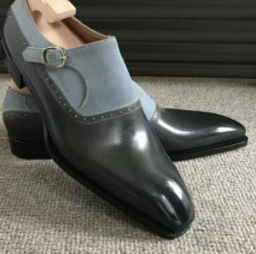 Color Matching Men's Shoes with Belt Buckle Design