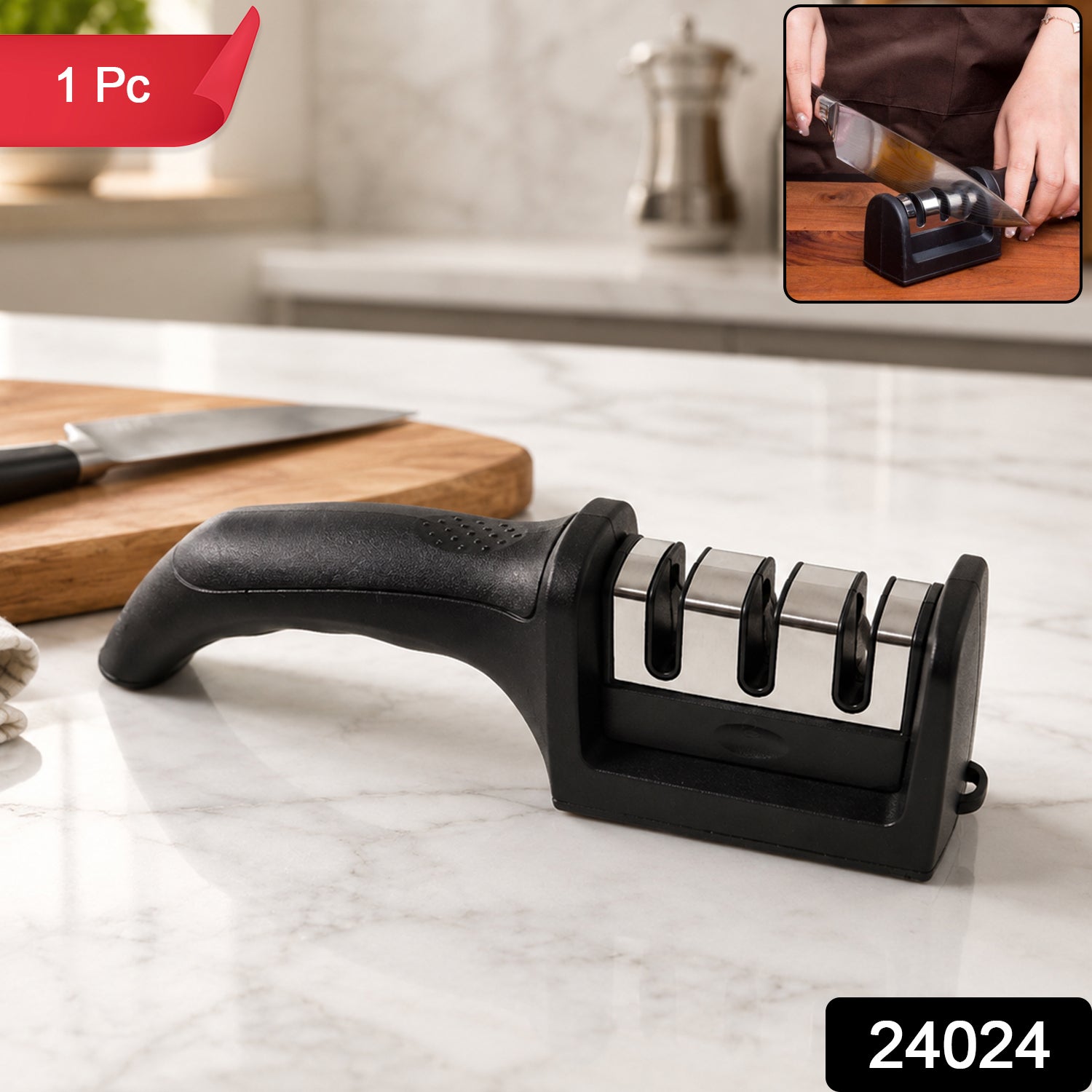 3 Stage Manual Knife Sharpener Tool For Steel And Ceramic Knives Kitchen (1 Pc)